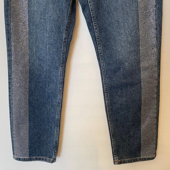 TopShop Moto Womens Size 28 Hi Rise Denim Jeans Embellished Side Stripes Bling - Picture 5 of 14
